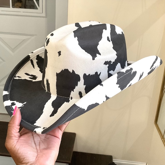 Black White Cow Print Cowboy Cow girl Western Hat - Picture 1 of 8